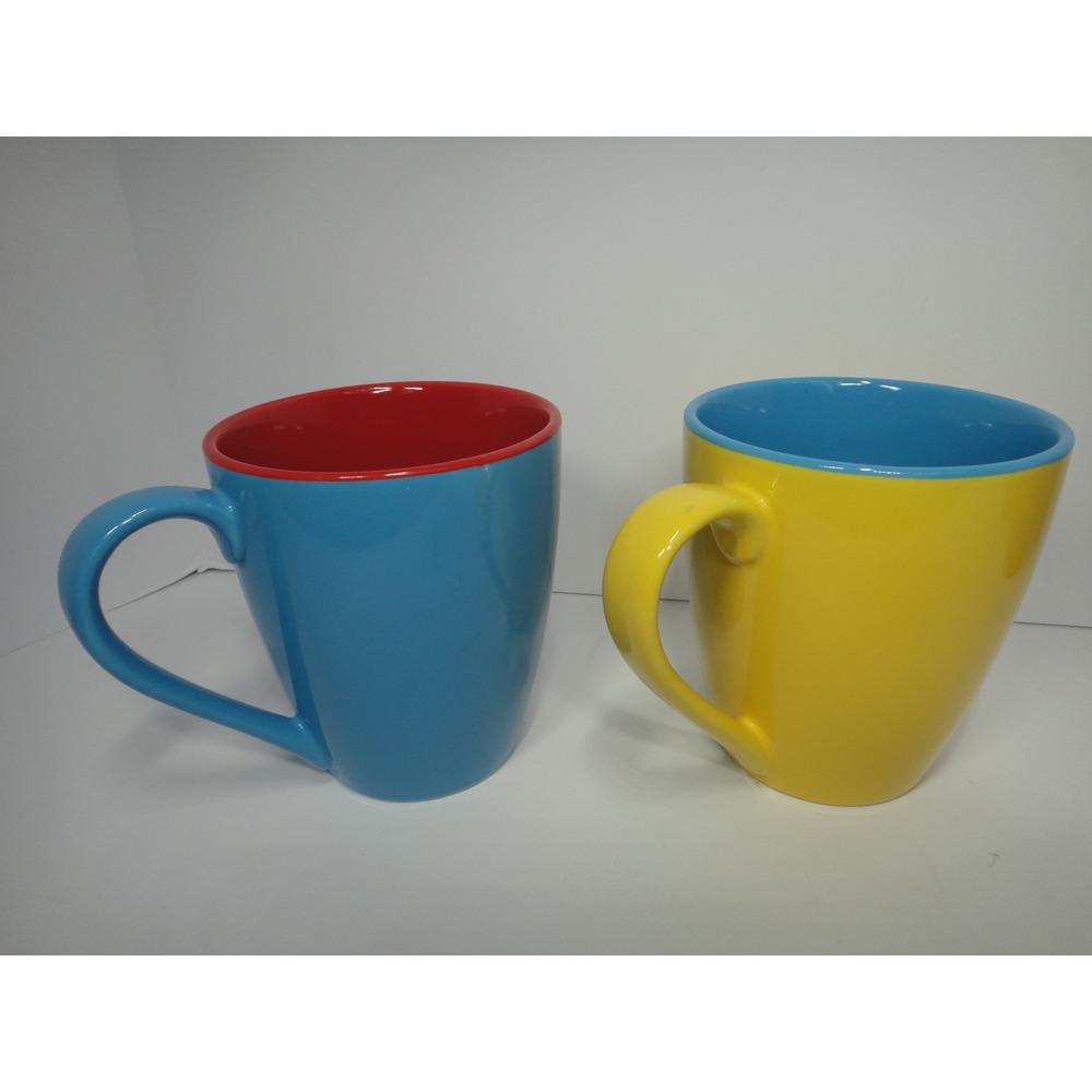 Gourmet Basics by Mikasa Two Tone Ceramic Mugs Set of 4 Multi Color 4.5 inch EUC